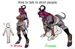  1boy 1girl amazon_position armlet assertive_female bald bare_shoulders breasts cleavage colored_skin darkra femdom flying_sweatdrops folded full_body gloves grey_skin height_difference hetero horns how_to_talk_to_short_people_(meme) long_hair meme monster_girl original pink_hair pointy_ears standing tail tall_female thighlet 