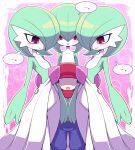  alpha_pok&eacute;mon blue_uniform clothed clothing digital_media_(artwork) ellipsis eyeless female gardevoir generation_3_pokemon green_hair group hair human humanoid male male/female mammal nintendo nollety not_furry open_mouth pokemon pokemon_(species) pokemon_legends_arceus red_eyes red_hair red_scarf rei_(pokemon) scarf speech_bubble taller_female video_games white_body white_skin 