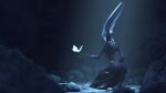  3d_(artwork) absurd_res anthro arthropod big_butt bioluminescence black_eyes butt butterfly compound_eyes dark_body digital_media_(artwork) exoskeleton female glowing hi_res hollow_knight hornet_(hollow_knight) insect kneeling lepidopteran light light_beam nude solo source_filmmaker team_cherry three-quarter_view video_games voui widescreen 