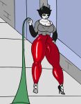  alien bdsm bondage bound bulge clothing footwear herm hi_res high_heels homestuck humanoid intersex kanaya_maryam latex leash ms_paint_adventures mudamura penis_tentacles solo tentacles troll_(homestuck) webcomic 