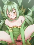  absurdres ahoge bar_censor bare_shoulders blush breasts censored closed_mouth clothing_aside cowgirl_position elbow_gloves gloves green_gloves green_hair green_leotard hetero highres kazami_windy leotard leotard_aside long_hair looking_at_viewer medium_breasts mon-musu_quest! nipples orange_eyes penis pussy sex sidelocks smile solo_focus spread_legs squatting squatting_cowgirl_position straddling sylph_(mon-musu_quest!) textless_version v-shaped_eyebrows 