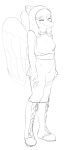  8762e13 absurd_res anthro bottomwear clothed clothing dinosaur eyes_closed fang_(gvh) feathered_wings feathers female goodbye_volcano_high hair hi_res long_hair long_snout monochrome navel pants pterodactylus pterosaur reptile scalie sketch smile smiling_at_viewer snoot_game_(fan_game) snout solo torn_bottomwear torn_clothing torn_pants video_games wings 