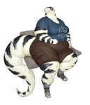  anthro belly bottomwear california_kingsnake cettus clothing female footwear hi_res maeve_gibson overweight overweight_anthro overweight_female pants reptile scalie shirt shoes simple_background sitting snake socks solo striped_body stripes topwear white_background white_body white_skin 