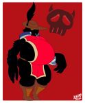  absurd_res anthro avian belly big_belly bird black_body black_feathers boots clothing demon feathers footwear hat headgear headwear hi_res kings_of_hell looking_at_viewer male malphas_(kings_of_hell) overweight overweight_male pizzaozzy_(artist) solo unconventional_clothing 