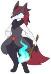  animal_genitalia anthro black_body black_fur blue_eyes blue_fire braixen canid canine cheek_tuft colored_fire erroremma facial_tuft fire fox fully_sheathed fur fusion generation_5_pokemon generation_6_pokemon genitals hi_res kiba_(erroremma) male mammal nintendo pok&eacute;mon_fusion pokemon pokemon_(species) red_body red_fur sheath solo tuft video_games white_body white_fur zoroark 