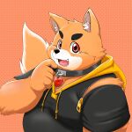  2022 absurd_res anthro belly big_belly black_nose canid canine clothed clothing collar fox hi_res humanoid_hands kemono kiyo male mammal orange_body overweight overweight_male portrait solo virtual_youtuber 