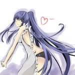  apron breasts busujima_saeko highschool_of_the_dead long_hair naked_apron purple_eyes purple_hair small_breasts solo very_long_hair 