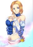  1girl angela_(castlevania) blonde_hair blue_eyes breasts castlevania castlevania_pachislot cleavage large_breasts looking_at_viewer midriff navel short_hair smile solo 
