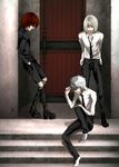  3boys death_note glasses highres male male_focus matt matt_(death_note) mello multiple_boys near necktie red_hair short_hair shueisha white_hair 