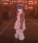  1girl animated animated_gif bag cap embarrassed footwear gif hairband hen_semi hen_zemi lowres matsutaka_nanako panties screencap short_hair socks underwear undressing 