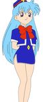  absurdres aqua_hair dress female flat_color full_body highres legs long_hair long_image miniskirt photoshop short_dress simple_background skirt smile solo stewardess tall_image tenjouin_katsura thighs vector vector_trace yat yat_anshin!_uchu_ryokou yat_anshin_uchuu_ryokou 