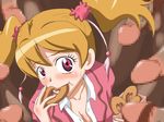  artist_request blush breasts brown_hair censored cleavage donut doughnut eating food fresh_precure! fresh_pretty_cure! group_sex hetero momozono_love multiple_penises orange_hair penis pink_eyes pink_hair precure pretty_cure school_uniform straight twin_tails twintails ultrabuster 