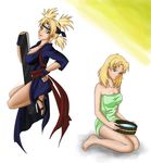  artist_request blonde_hair green_eyes naruto sitting temari towel 