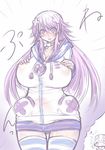  blush breasts choker choujigen_game_neptune cleavage compile_heart curvy erect_nipples female gust hair_ornament hood hoodie huge_breasts idea_factory long_hair maxred neptune neptune_(series) nippon_ichi purple_eyes purple_hair sega solo striped striped_legwear striped_thighhighs super_dimension_game_neptune thighhighs 