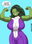  1girl absurdres bodysuit breasts colored_skin flexing gothatixiaart green_skin highres large_breasts marvel muscular muscular_female non-web_source pose she-hulk wide_hips 