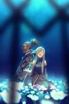  1boy 1girl breasts brown_hair character_request dress echo_(circa) flower gloves long_hair music open_mouth singing tales_of_(series) tales_of_the_abyss tear_grants 