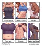  6+girls :d abs absurdres arm_up armpits assassin_(fate/zero) asura_(asurauser) belly black_shirt black_skin blonde_hair blue_hair blue_tank_top boku_no_hero_academia bracer breasts brigitte_(overwatch) captain_mizuki character_name clothes_lift colored_skin crossover dark-skinned_female dark_skin dumbbell_nan_kilo_moteru? elf-san_wa_yaserarenai. fate/zero fate_(series) female_assassin_(fate/zero) flying_sweatdrops fourth_wall head_out_of_frame highres huge_breasts leotard lifted_by_self lips long_hair medium_breasts midriff mirko multiple_crossover multiple_drawing_challenge multiple_girls muscular muscular_female navel obliques odd_one_out oga-san one-punch_man open_mouth outside_border overwatch overwatch_1 plump ponytail purple_shirt rabbit_girl rabbit_tail sakura_hibiki shirt shirt_lift shoulder_tattoo six_fanarts_challenge sleeveless sleeveless_shirt smile sweat tail tank_top tattoo trait_connection upper_body very_dark_skin white_hair white_leotard 