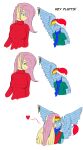  &lt;3 absurd_res anthro big_breasts breasts christmas christmas_clothing christmas_headwear clothing duo female female/female fluffyorbiter fluttershy_(mlp) folded_wings friendship_is_magic hasbro hat headgear headwear hearth&#039;s_warming_eve hi_res holidays kissing mistletoe my_little_pony new_year plant rainbow_dash_(mlp) santa_hat scarf simple_background size_difference smile spread_wings surprise sweater topwear white_background wings 