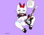  ac/dc accessory anthro big_breasts bow_ribbon breasts clothed clothing cool_s domestic_cat english_text eyes_closed felid feline felis female footwear guitar hair_accessory hair_bow hair_ribbon hello_kitty_(character) hello_kitty_(series) high_heels hot_topic makeup mammal mascot musical_instrument nipples open_mouth panties pantsless pink_nipples plucked_string_instrument raised_clothing ribbons sanrio savagensfw sharp_teeth simple_background sitting speech_bubble spread_legs spreading string_instrument sweetypuss teeth text thick_thighs underwear wide_hips 