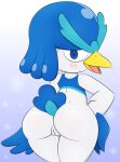  absurd_res anthro avian big_butt blue_eyes blush butt female genitals hi_res nintendo pokemon pokemon_(species) pokemorph pussy quaxwell solo video_games white_body zinzoa 