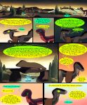  comic desert dinosaur dragon dragonscape drekir dromaeosaurid duo female feral hi_res hiker_(thepatchedragon) male morning post-apocalyptic reptile rick_(thepatchedragon) scalie shrine text thepatchedragon theropod tribal tribal_clothing 