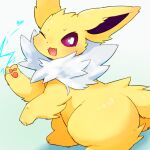  2021 3_toes ambiguous_gender black_nose blush cheek_tuft chromatic_aberration cute_fangs dark_nose digital_media_(artwork) eeveelution electricity facial_tuft feet feral fur generation_1_pokemon hi_res jolteon kyameta long_ears mammal monotone_ears monotone_face monotone_inner_ear monotone_nose nintendo on_hind_legs open_mouth pawpads pink_pawpads pokemon pokemon_(species) pupils purple_eyes purple_inner_ear quadruped small_nose solo toes tuft video_games white_pupils yellow_body yellow_ears yellow_face yellow_fur 