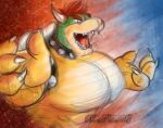  absurd_res big_pecs bodily_fluids bowser collar hair hi_res horn huge_pecs koopa male mario_bros muscular nails nintendo pecs red_hair red_sclera saliva saliva_string scales scalie sharp_nails solo spiked_collar spikes the_super_mario_bros_movie thirstydraws video_games yellow_body yellow_scales 