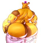  alva_nsfw animatronic anthro big_butt bottomwear butt clothed clothing denim denim_clothing digital_media_(artwork) five_nights_at_freddy&#039;s five_nights_at_freddy&#039;s_4 fur hat headgear headwear hi_res huge_butt jeans looking_back machine male male/male mammal nightmare_fredbear_(fnaf) nude pants presenting presenting_hindquarters robot scottgames simple_background solo solo_focus thick_thighs ursid video_games white_background wide_hips yellow_body 