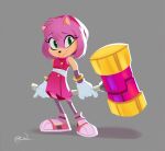  2020 amy_rose anthro biped black_nose clothing eulipotyphlan eyebrows eyelashes female fingers footwear full-length_portrait green_eyes grey_background hair hammer hedgehog hi_res holding_object holding_weapon krossan_(artist) looking_at_viewer mammal piko_piko_hammer pink_clothing pink_footwear pink_hair pink_socks portrait red_hairband sega shoes signature simple_background smile smiling_at_viewer socks solo sonic_boom sonic_the_hedgehog_(series) standing tools weapon 