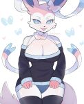  akibun anthro big_breasts blush breasts cleavage clothed clothing eeveelution female generation_6_pokemon legwear nintendo panties pokemon pokemon_(species) sleeves_past_wrists solo sweater sylveon thigh_highs tongue tongue_out topwear underwear video_games 