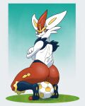  absurd_res anthro anus ball balls bodily_fluids cinderace female generation_8_pokemon genital_fluids genitals hi_res interspecies lagomorph looking_at_viewer mammal nintendo pokemon pokemon_(species) pokemonsexmaster pokephilia pussy pussy_juice soccer_ball solo suggestive_look suggestive_pose video_games 