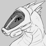  dragon eyelashes female feral folvondusque gas_mask horn mask monochrome portrait scales scalie simple_background tagme 