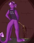  anthro bodily_fluids brick_wall canid canid_demon canine canis caught demon domestic_dog fur genital_fluids hellhound hi_res levi_(shadyhouse) long_tail male mammal outside peeing pointed_tail public public_urination purple_body purple_fur shadyhouse sidewalk smile smirk solo spotlight urine wall_(structure) watersports 