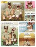  anthro capreoline cervid clothed clothing comic dialogue duo english_text fully_clothed hi_res laugh male mammal moose nardodraws outside park text 