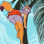  anthro butt canid canine climbing_tree flirting fox male mammal palm_tree pinkpalmingo plant sky solo tree 