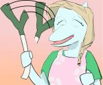  animated anthro blonde_hair blue_body braided_hair clothed clothing dinosaur eyes_closed female food hair ievan_polkka leek leekspin mature_female onion open_mouth plant pterodactylus pterosaur reptile samantha_(snoot_game) scalie snoot_game_(fan_game) spinning unknown_artist vegetable 