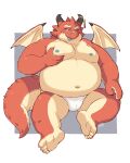  2022 anthro asian_clothing belly big_belly clothing dragon east_asian_clothing feet flappydog fundoshi hi_res japanese_clothing kemono male moobs navel nipples one_eye_closed oumi_(tamacolle) overweight overweight_male red_body scar sitting slit solo tamacolle tongue tongue_out underwear white_clothing white_fundoshi white_underwear wings 