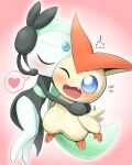  &lt;3 4:5 blush duo female generation_5_pokemon hi_res kissing legendary_pokemon male meloetta meloetta_(aria_form) nervous nintendo pokemon pokemon_(species) smile surprise victini video_games vitamin_t 