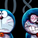  1:1 2019 angry angry_expression angry_eyes anthro bell black_background bloodshot_eyes blue_body blue_fur clenched_teeth collar domestic_cat doraemon doraemon_(character) duo felid feline felis front_view frown fur looking_at_viewer machine male mammal mouth_closed mt_tg number red_collar red_nose robot shaded simple_background standing teeth whiskers white_body white_fur 