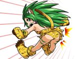  1girl :d animal_ear_fluff animal_ears animal_hands animal_print arms_up ass bangs blush_stickers breasts cat_ears cat_girl cat_tail cham_cham earrings full_body gloves green_eyes green_hair hair_between_eyes hoop_earrings jewelry long_hair looking_at_viewer open_mouth outstretched_arms paw_gloves paw_shoes pointy_ears samurai_spirits sharp_teeth small_breasts smile tail teeth tiger_print very_long_hair yuuya_(blue_scarab) 