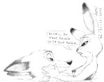  2022 anthro asthexiancal breasts buckteeth canid canine dialogue disney duo english_text female fox fur hair hand_on_head holding_head judy_hopps lagomorph leporid male male/female mammal nick_wilde nipples open_mouth partially_submerged rabbit smile speech_bubble teeth text traditional_media_(artwork) water zootopia 