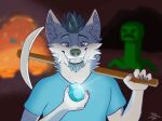  allister_smith(woopaws) anthro beard birthday blue canid canine canis cave creeper diamond_(disambiguation) facial_hair game_(disambiguation) gift hi_res invalid_tag lava male mammal microsoft minecraft mojang pickaxe smile solo video_games wolf xbox_game_studios zeke_firewolf 