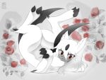  4:3 absol absurd_res blue_body claws eryz female feral finger_claws flower fur gem generation_3_pokemon hair hi_res mammal nintendo open_mouth plant pokemon pokemon_(species) pupils red_pupils rose_(flower) solo toe_claws video_games white_body white_fur white_hair 