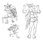  accessory anthro bottomwear butt clothed clothing crossgender dinosaur exercise exercise_clothing exercise_equipment feathered_wings feathers female flexing goodbye_volcano_high half_shaved_head headband hotpants long_snout looking_at_viewer looking_back monochrome multiple_poses naser_(gvh) pose pterodactylus pterosaur rear_view reptile running scalie shorts sitting sketch snoot_game_(fan_game) snout solo unknown_artist video_games wings 