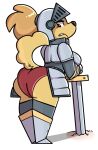  2018 amelia_steelheart anthro armor breasts butt canid canine clothing dogfluid female fur grey_clothing hair hi_res mammal melee_weapon multicolored_body multicolored_fur multicolored_hair orange_body orange_fur orange_hair orange_tail red_clothing solo sword tight_clothing two_tone_body two_tone_fur two_tone_hair two_tone_tail underwear weapon yellow_clothing 