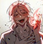  1boy absurdres asmodeus_alice blush collarbone hair_between_eyes hand_up highres looking_at_viewer magic mairimashita!_iruma-kun open_mouth pink_hair red_eyes red_nails shigatsuchichi solo upper_body white_background 