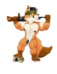  akat akat/starfox army_uniform barazoku black_nipples black_penis canid canine fox genitals gun hi_res male mammal nipple_piercing nipples penis piercing ranged_weapon weapon 