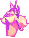  2021 anthro areola astrid_(oughta) big_areola big_breasts breasts bunny_costume canid canine clothing costume female fox fur hair hi_res huge_areola huge_breasts huge_nipples mammal oughta simple_background smile solo 