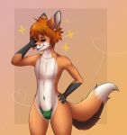  2022 anthro big_(disambiguation) canid canine canis clothing domestic_dog fox fur hi_res male mammal panties pose posing_for_picture selles smile solo tail underwear 