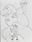  animal_genitalia anthro anthro_on_feral bestiality biped bodily_fluids canid canine cloaca cloaca_juice deep_fisting dinosaur duo female feral fisting genital_fluids genitals graphite_(artwork) hgythshs hi_res larger_female larger_feral lost_my_keys lying male male/female male_on_feral mammal on_side pencil_(artwork) pubic_boot reptile scalie size_difference size_play smaller_anthro smaller_male spread_legs spreading theropod thick_thighs traditional_media_(artwork) tyrannosaurid tyrannosaurus tyrannosaurus_rex vertical_cloaca 
